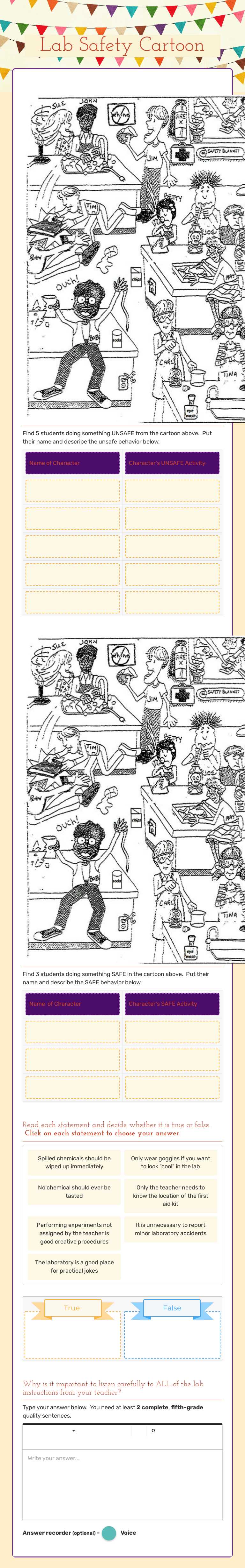 Lab Safety Cartoon Grade 5 worksheet preview