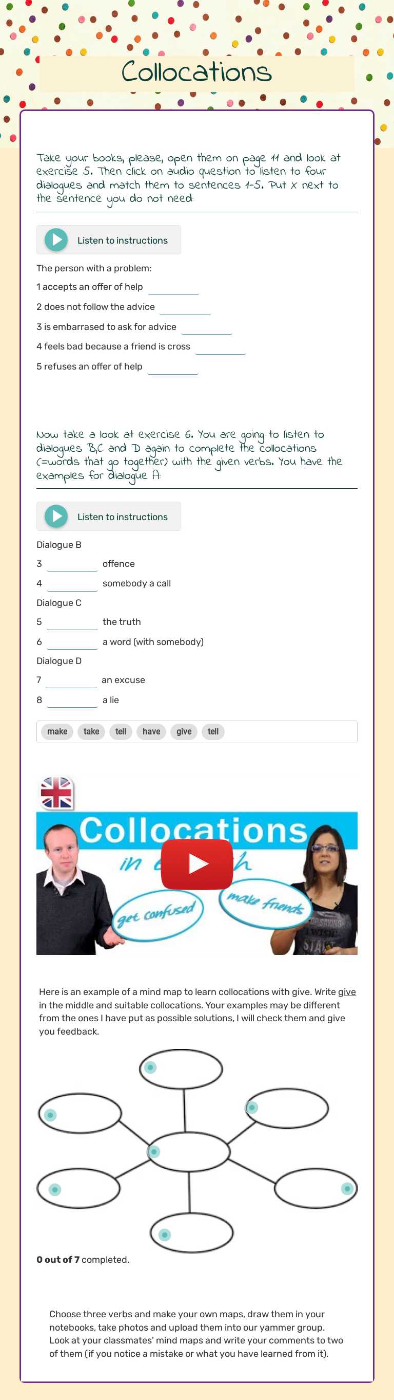 Collocations worksheet preview image