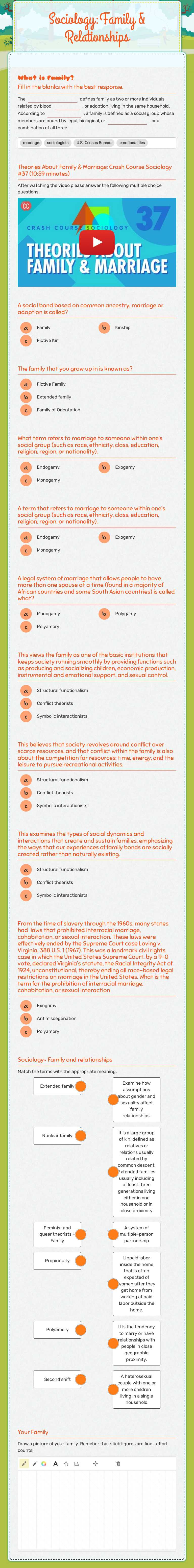 Sociology:Family & Relationships Grade 12 worksheet preview