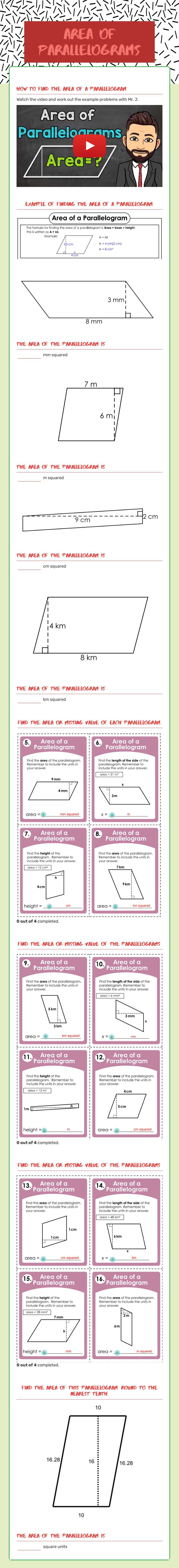 Area of Parallelograms worksheet preview image
