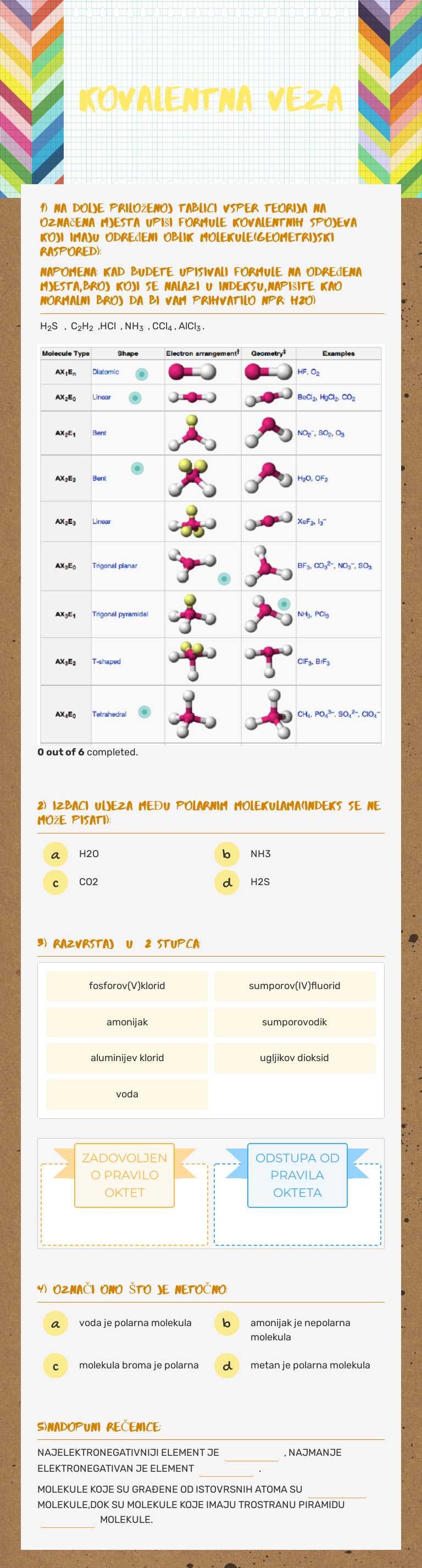 KOVALENTNA VEZA Grade 9 worksheet preview