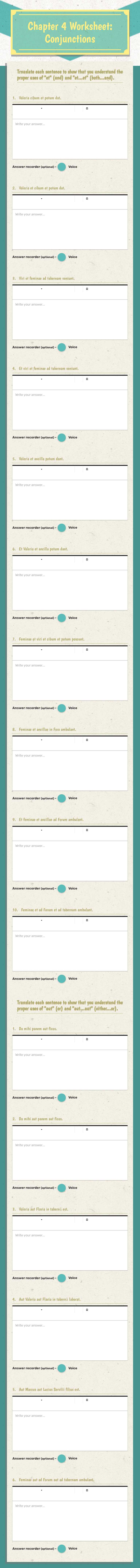 Chapter 4 Worksheet:  Conjunctions worksheet preview image