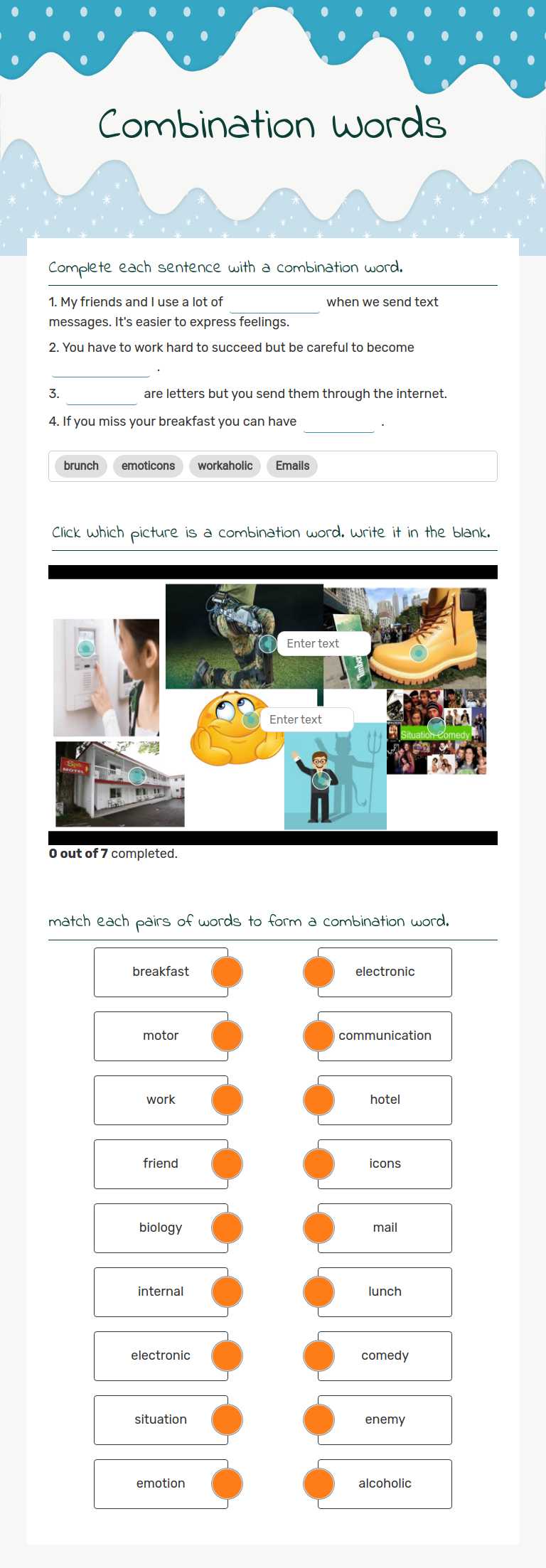 Combination Words Grade 9 worksheet preview