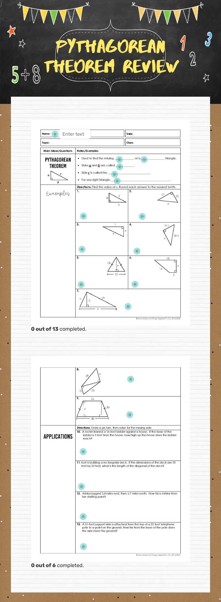 pythagorean Theorem Review Grade 7 worksheet preview