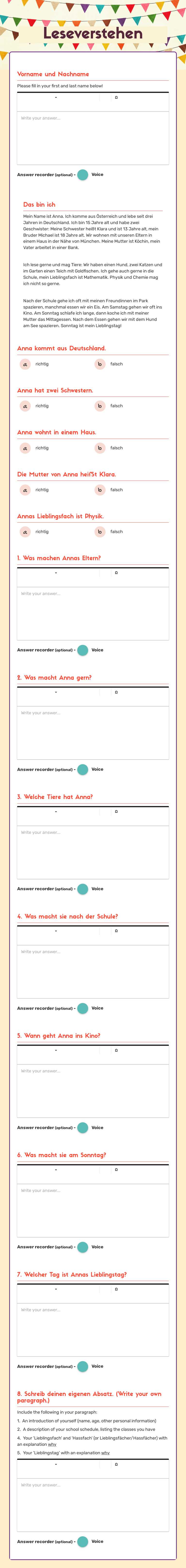 Leseverstehen worksheet preview image