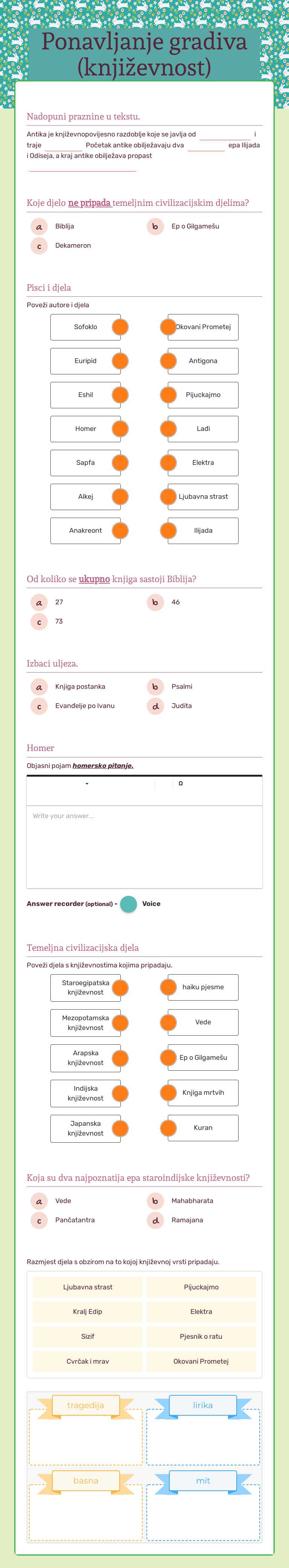 Ponavljanje gradiva (književnost) worksheet preview image