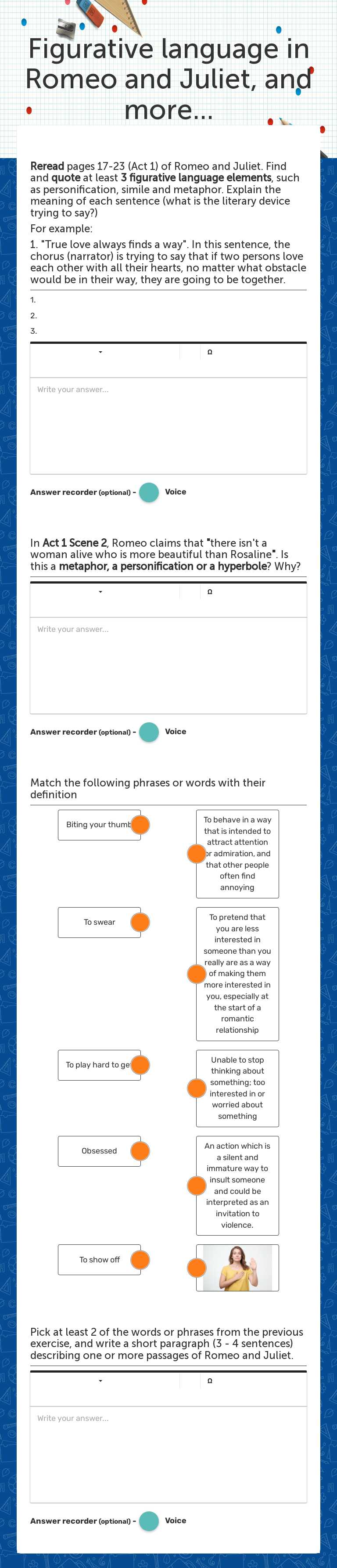 Figurative language in Romeo and Juliet, and more... worksheet preview image