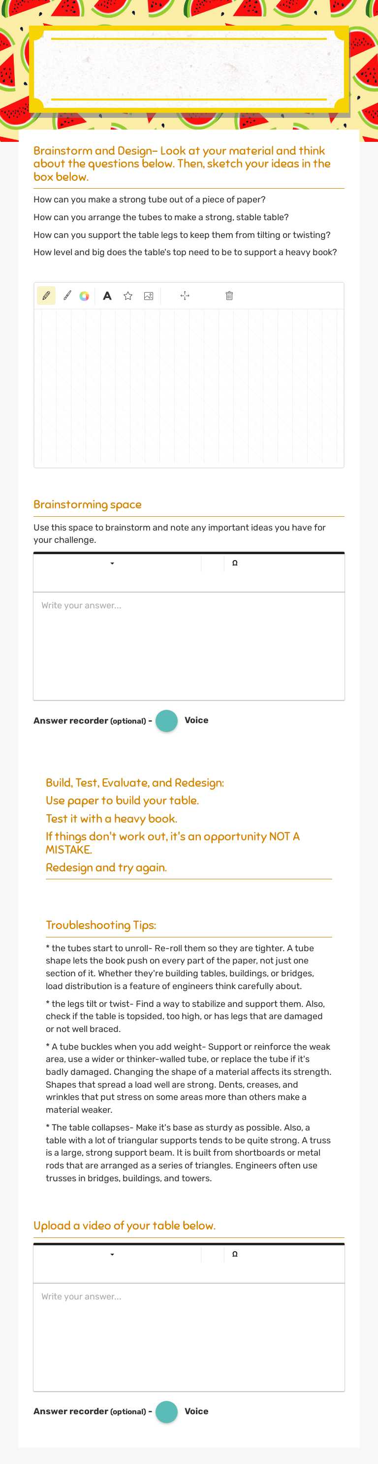 Paper Table Challenge worksheet preview image