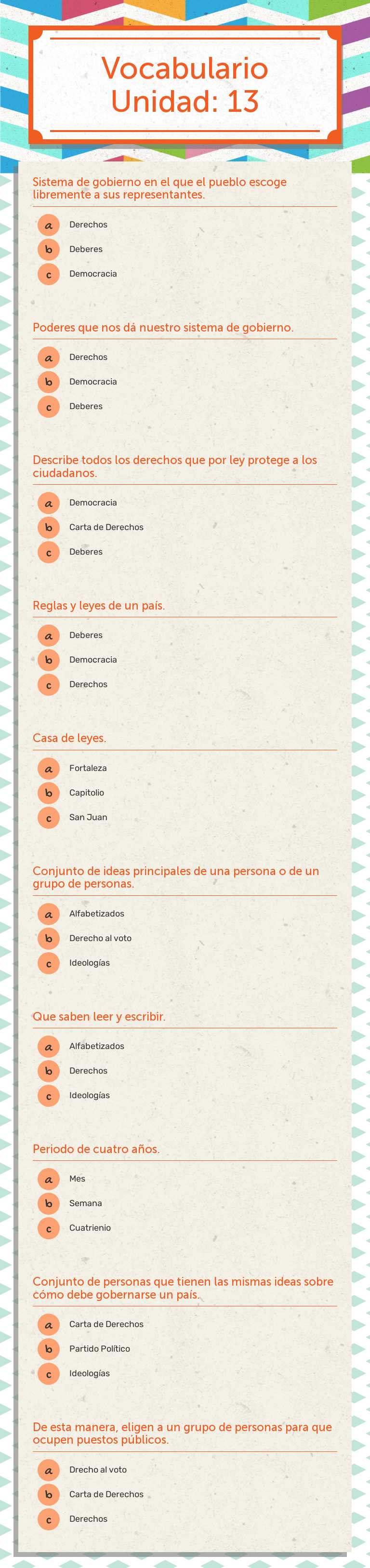 Vocabulario
Unidad: 13 worksheet preview image