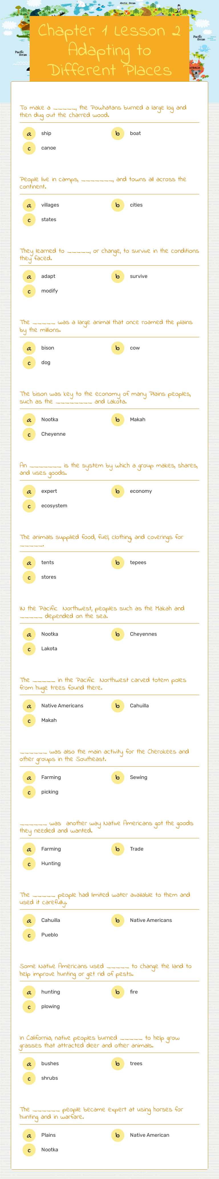 Chapter 1 Lesson 2 Adapting to Different Places Grade 5 worksheet preview