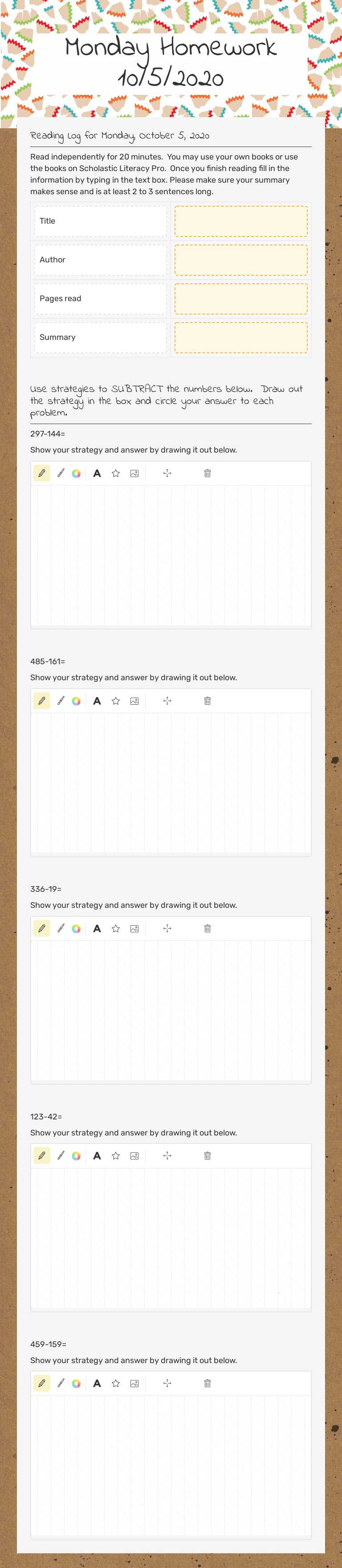 Monday Homework
10/5/2020 worksheet preview image