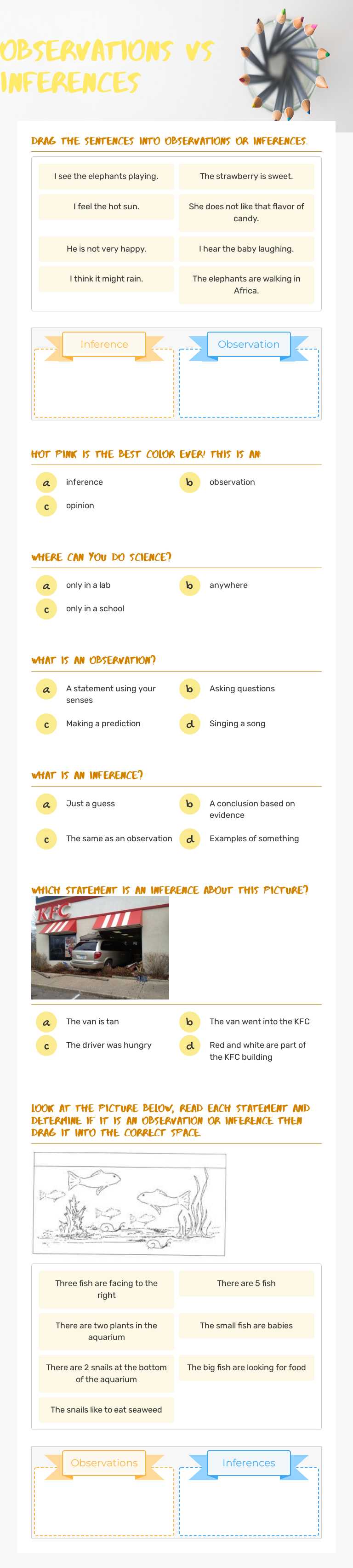 Observations vs Inferences Grade 7 worksheet preview