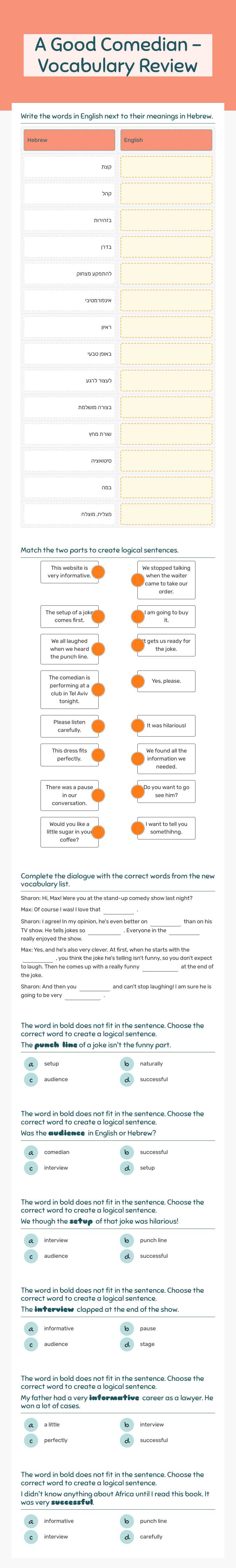 A Good Comedian -
Vocabulary Review worksheet preview image