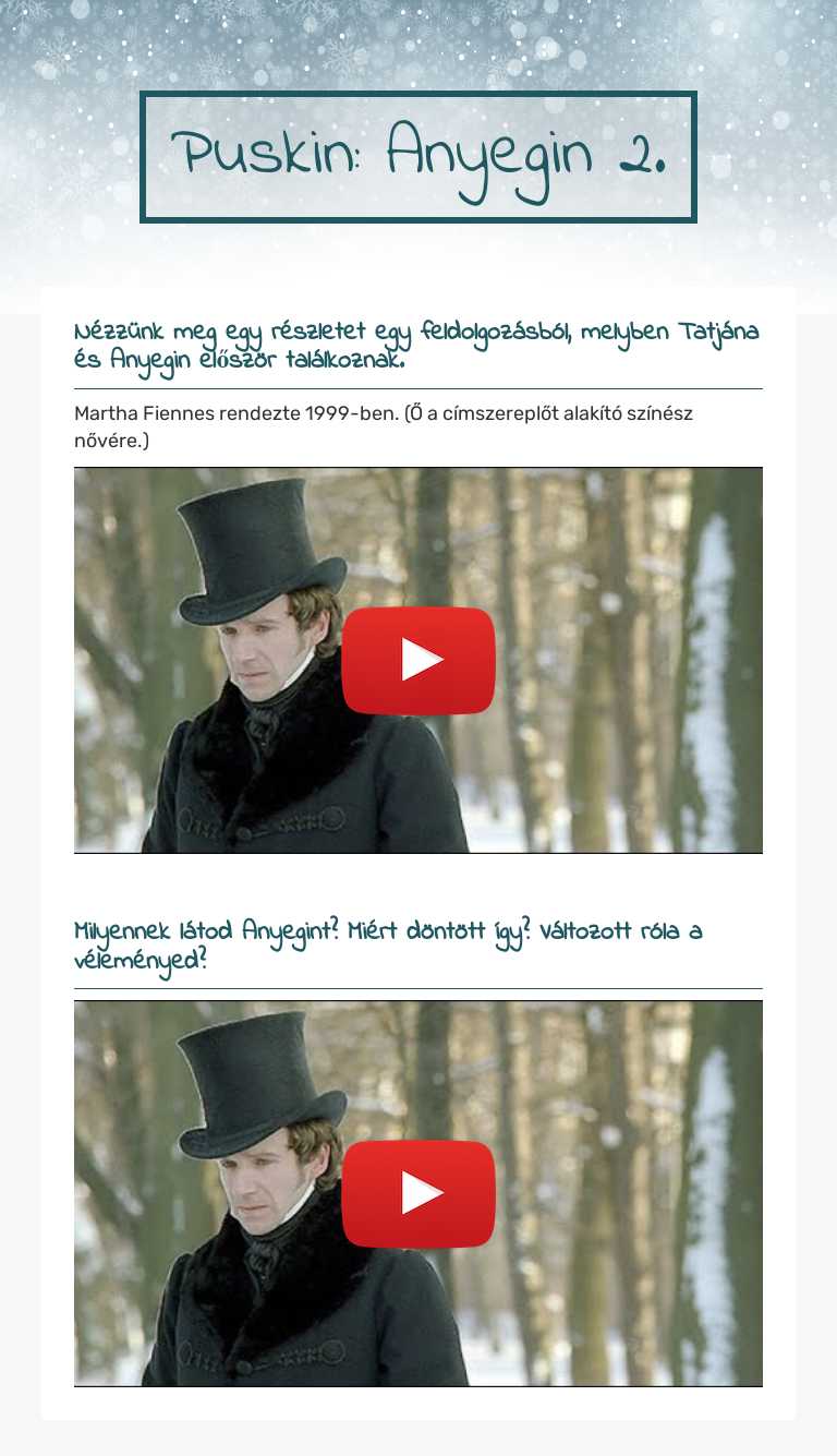 Puskin: Anyegin 2. worksheet preview image