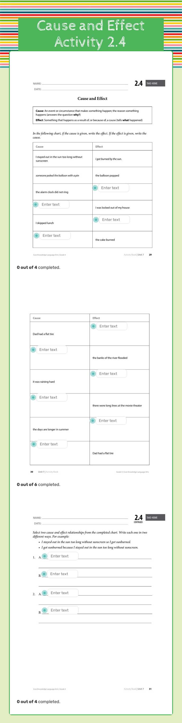 Cause and Effect Activity 2.4 worksheet preview image