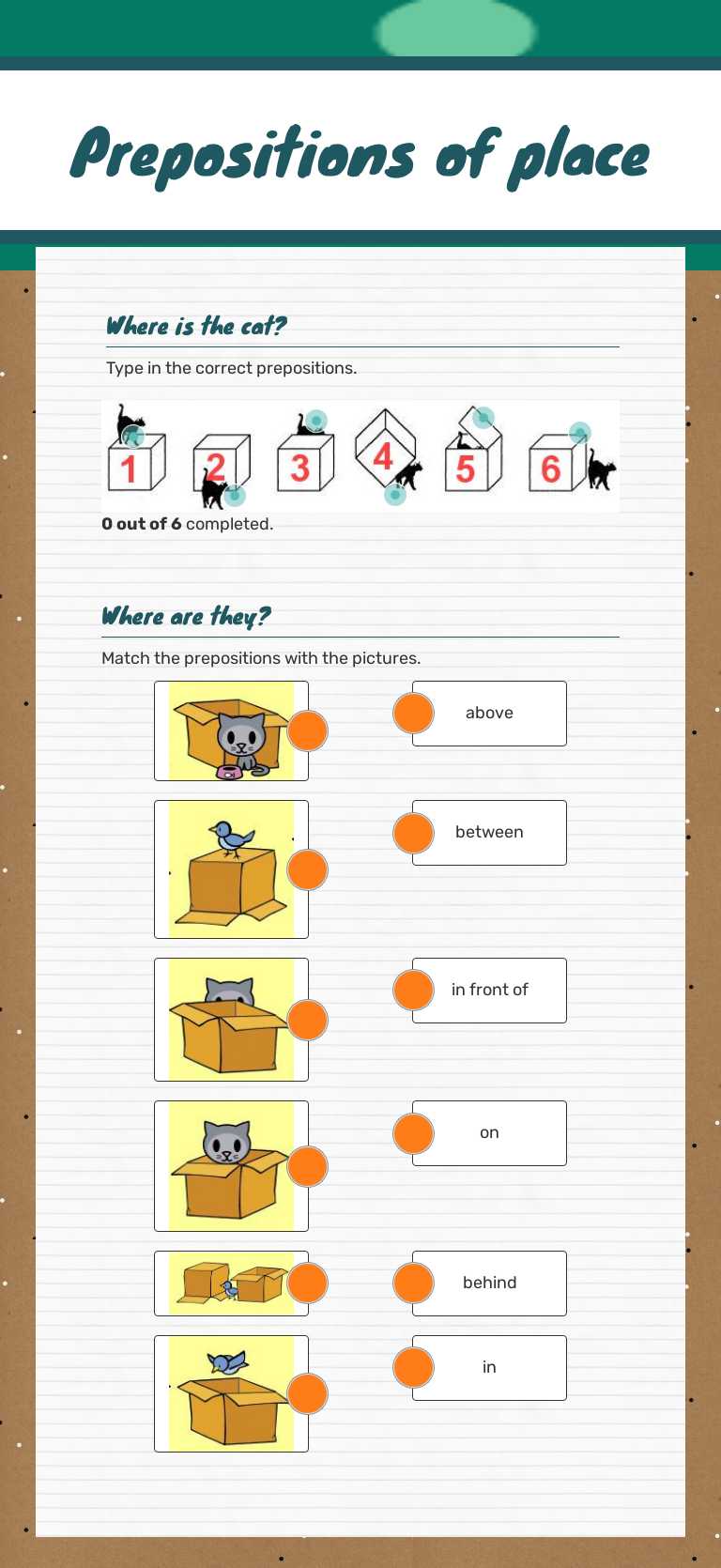 Prepositions of place worksheet preview image