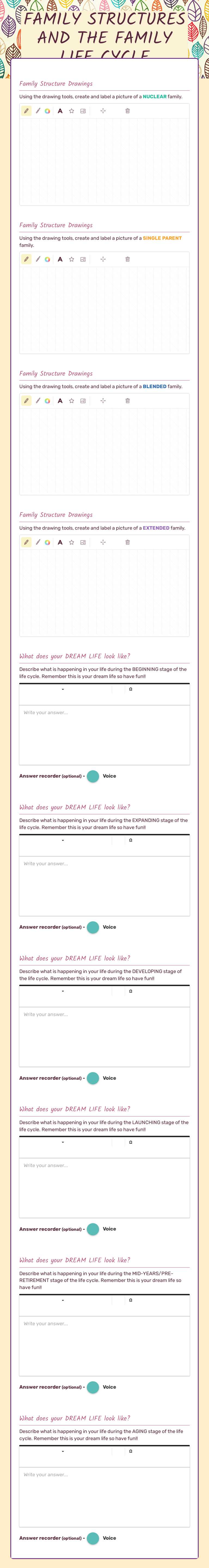FAMILY STRUCTURES AND THE FAMILY LIFE CYCLE worksheet preview image