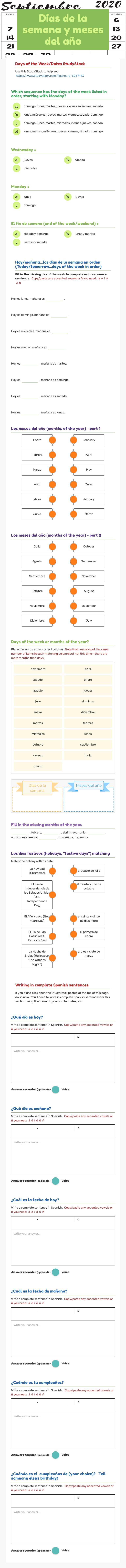 Días de la semana y meses del año Grade 3 worksheet preview