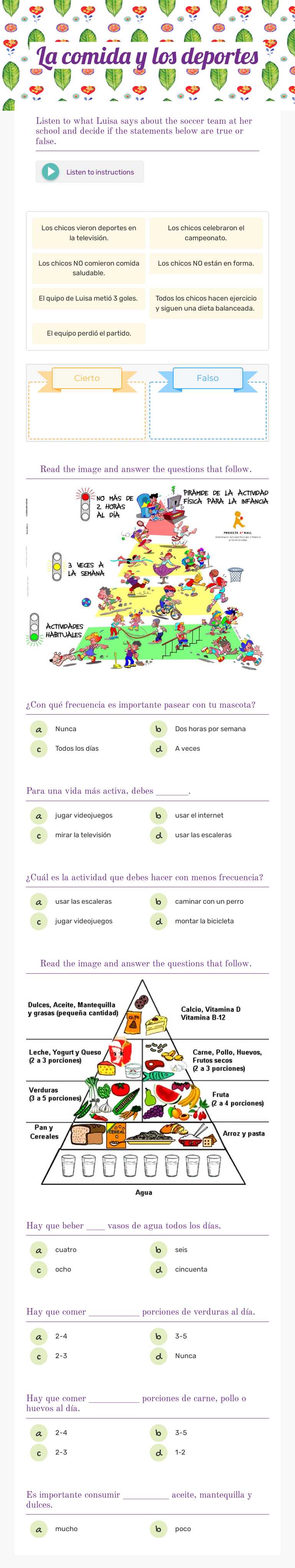 La comida y los deportes worksheet preview image