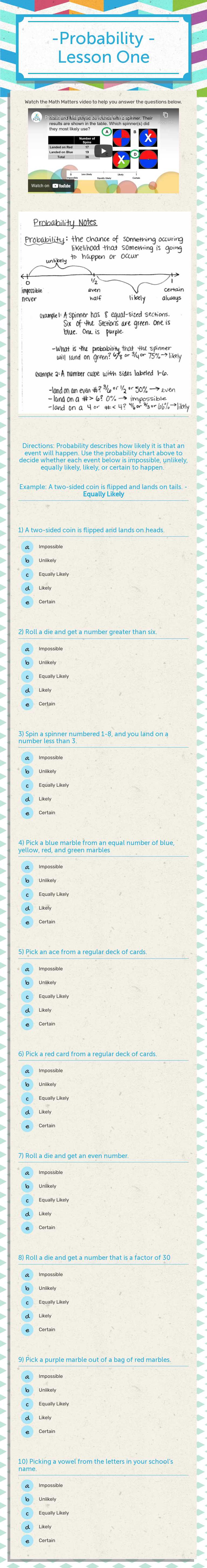 -Probability -  
Lesson One worksheet preview image