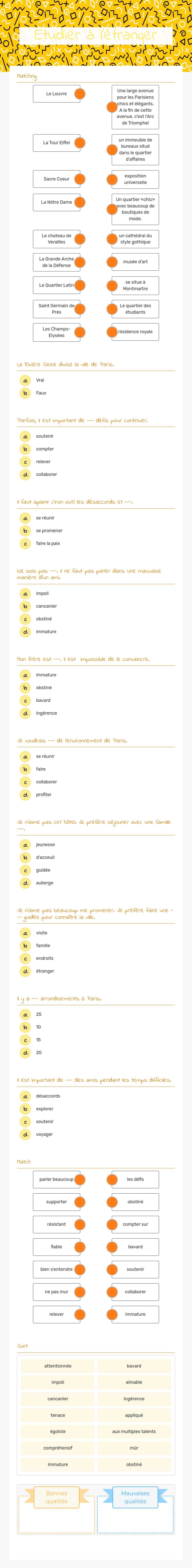 Etudier à l'étranger worksheet preview image