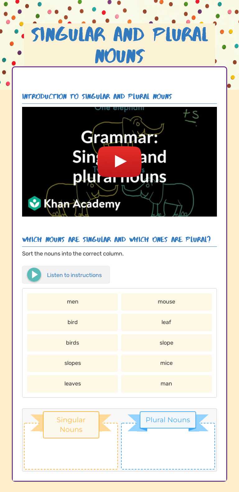 Singular and Plural Nouns worksheet preview image