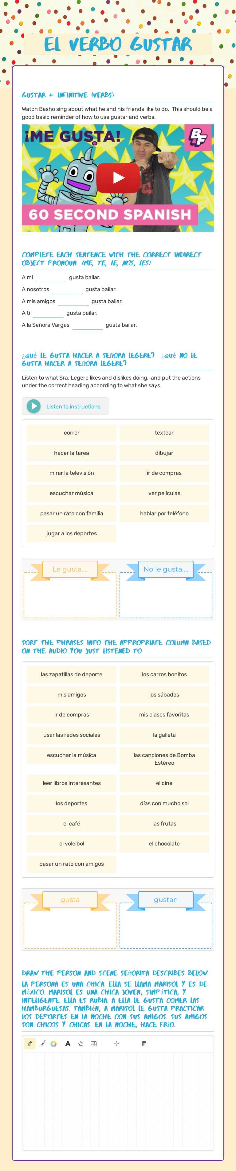 El VERBO GUSTAR worksheet preview image