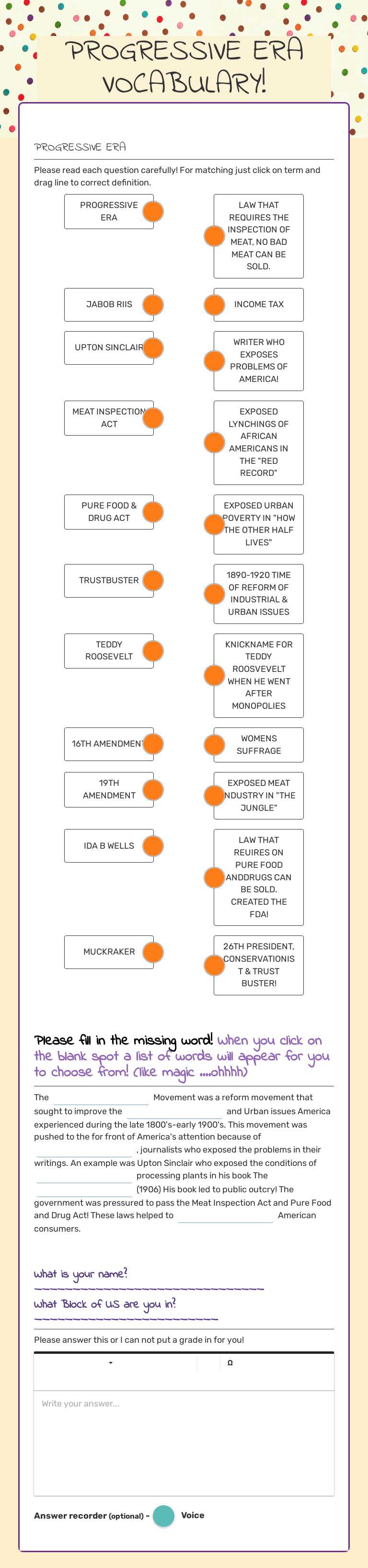 PROGRESSIVE ERA VOCABULARY! worksheet preview image