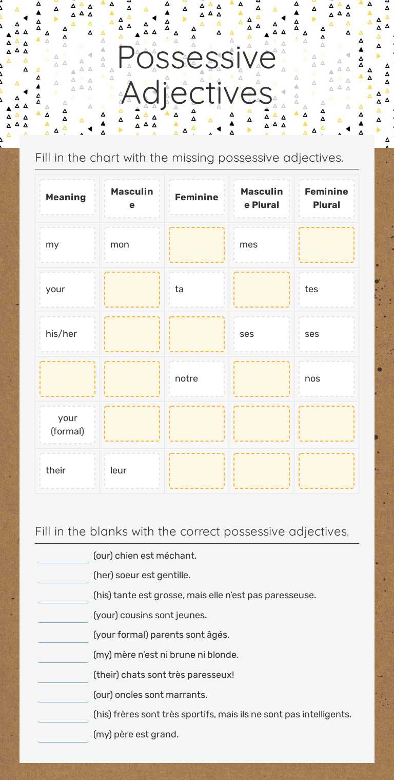 Possessive Adjectives worksheet preview image