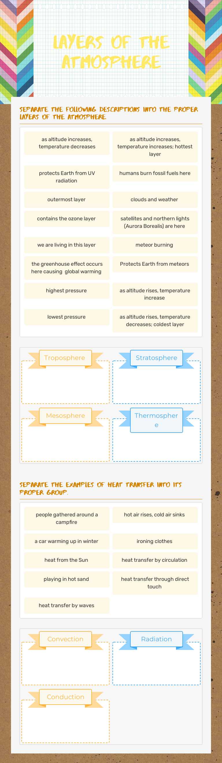 Layers of the atmosphere Grade 6 worksheet preview