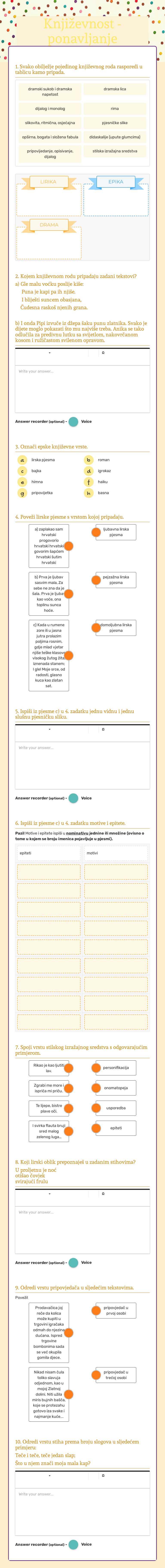 Književnost - ponavljanje worksheet preview image