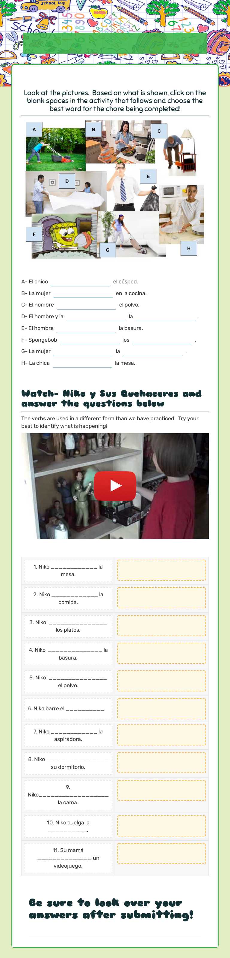 Los Quehaceres worksheet preview image