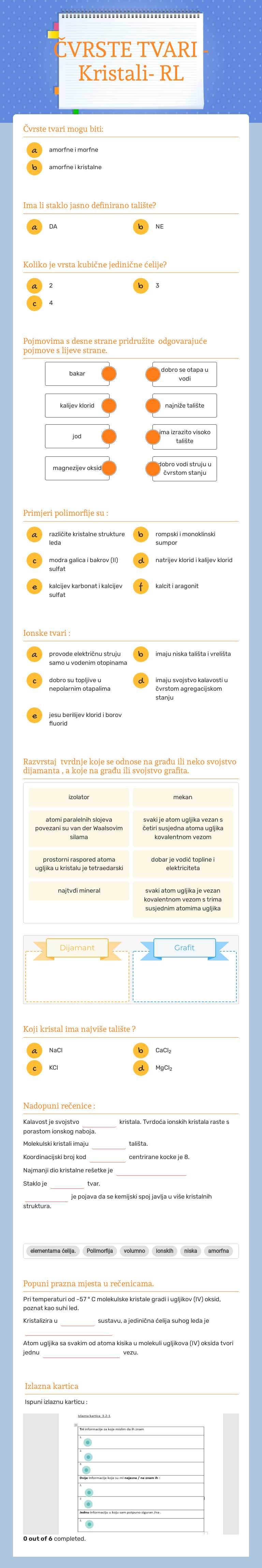 ČVRSTE TVARI - Kristali- RL worksheet preview image