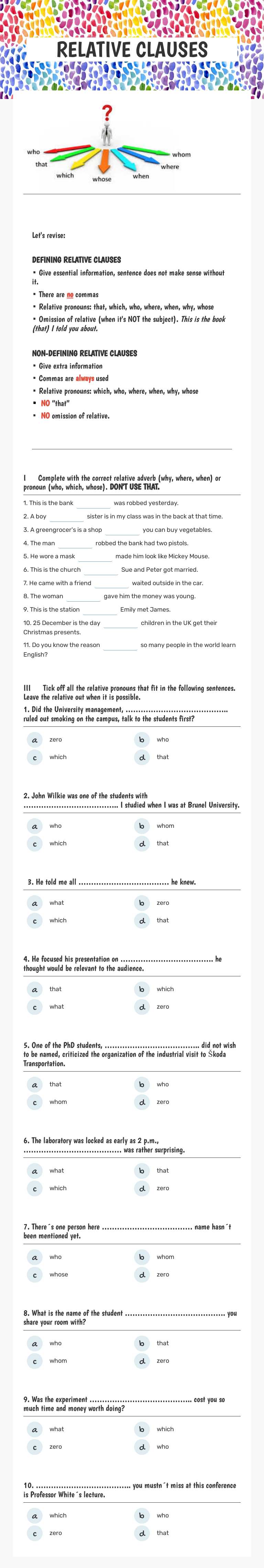 RELATIVE CLAUSES worksheet preview image