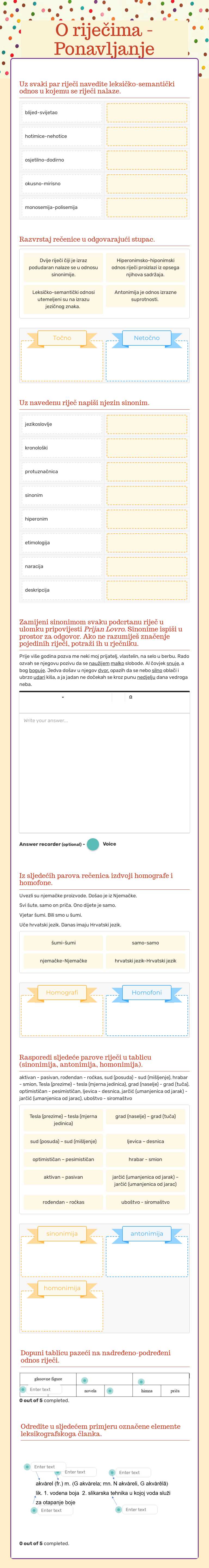 O riječima - Ponavljanje worksheet preview image
