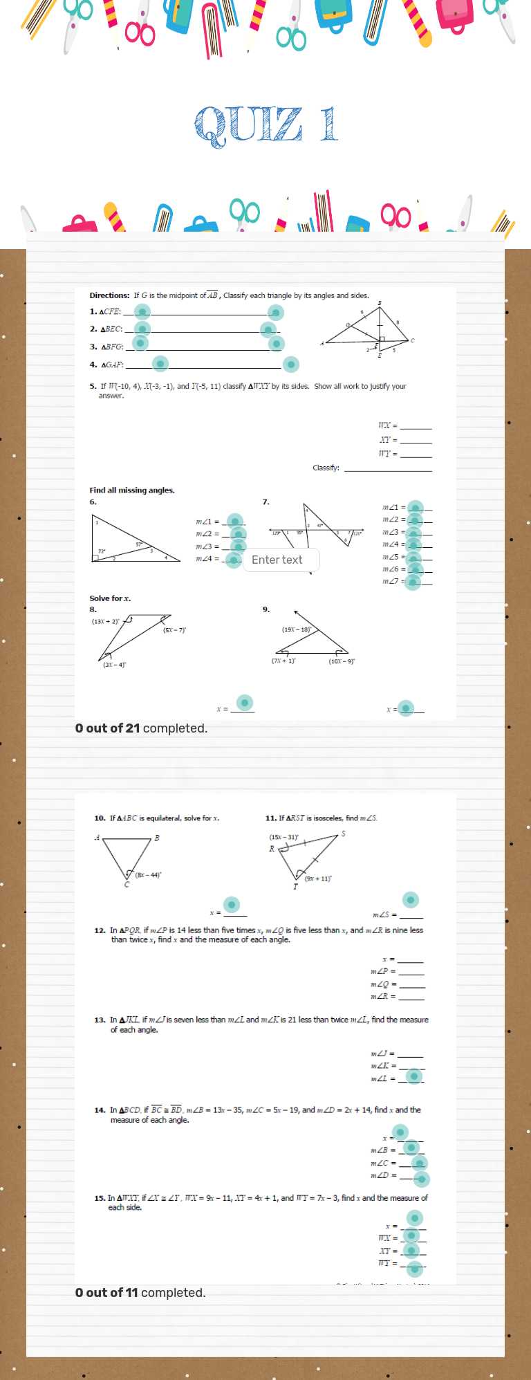 QUIZ 1 worksheet preview image