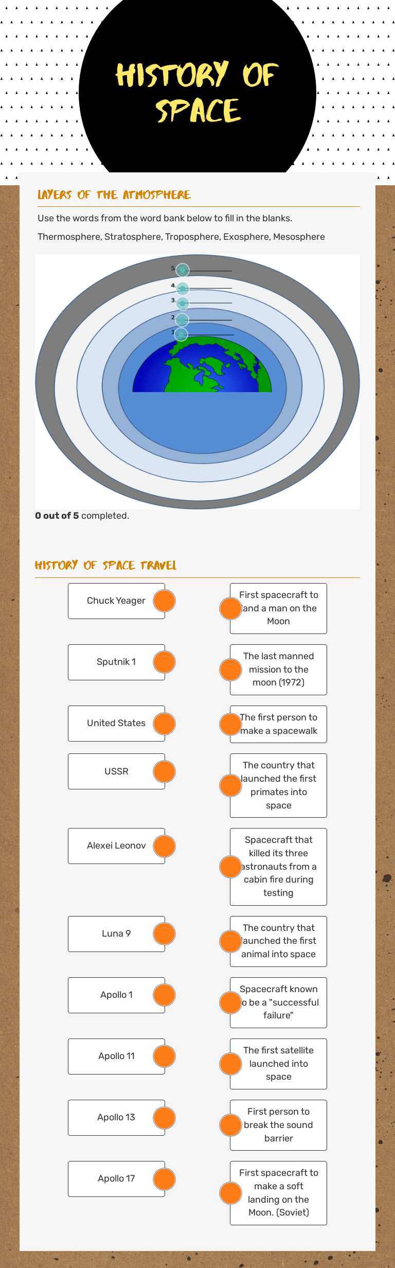 History of Space worksheet preview image