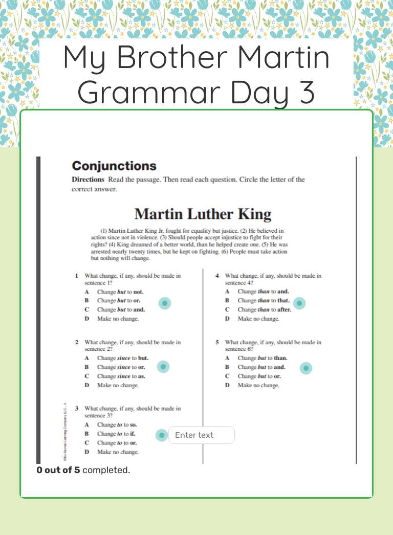 My Brother Martin Grammar Day 3 worksheet preview image
