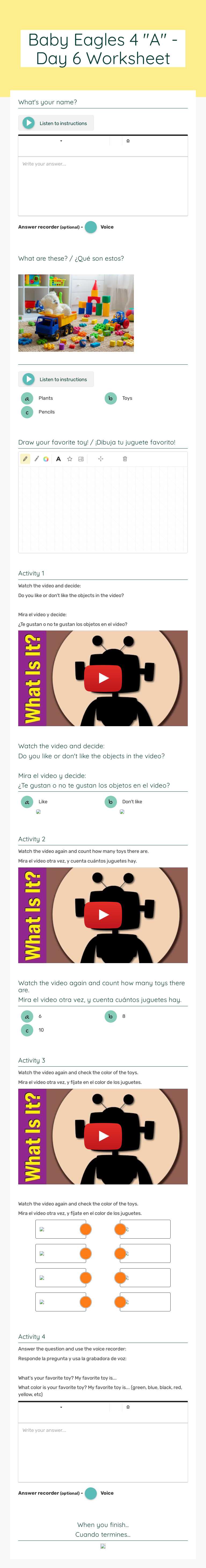 Baby Eagles 4 "A" - Day 6 Worksheet worksheet preview image