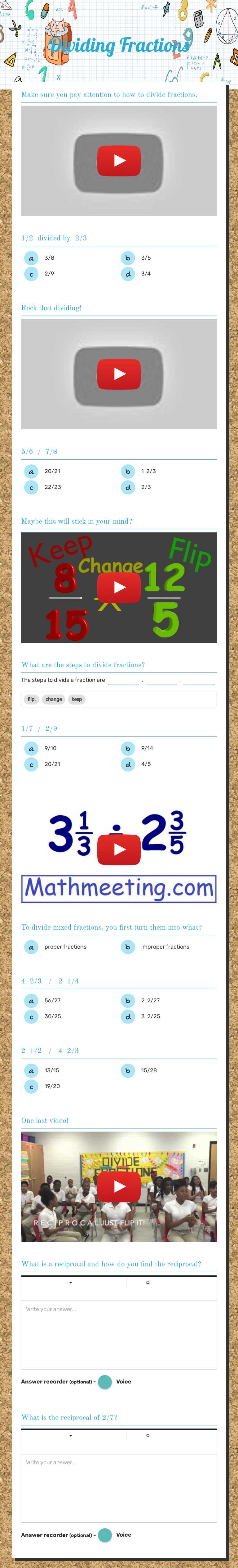 Dividing Fractions worksheet preview image