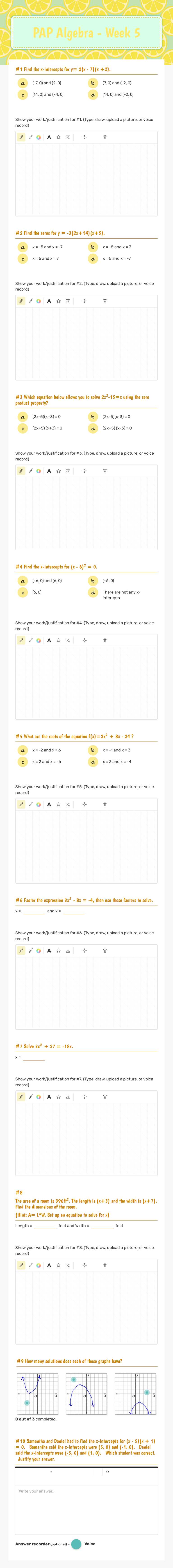 PAP Algebra - Week 5 Grade 9 worksheet preview