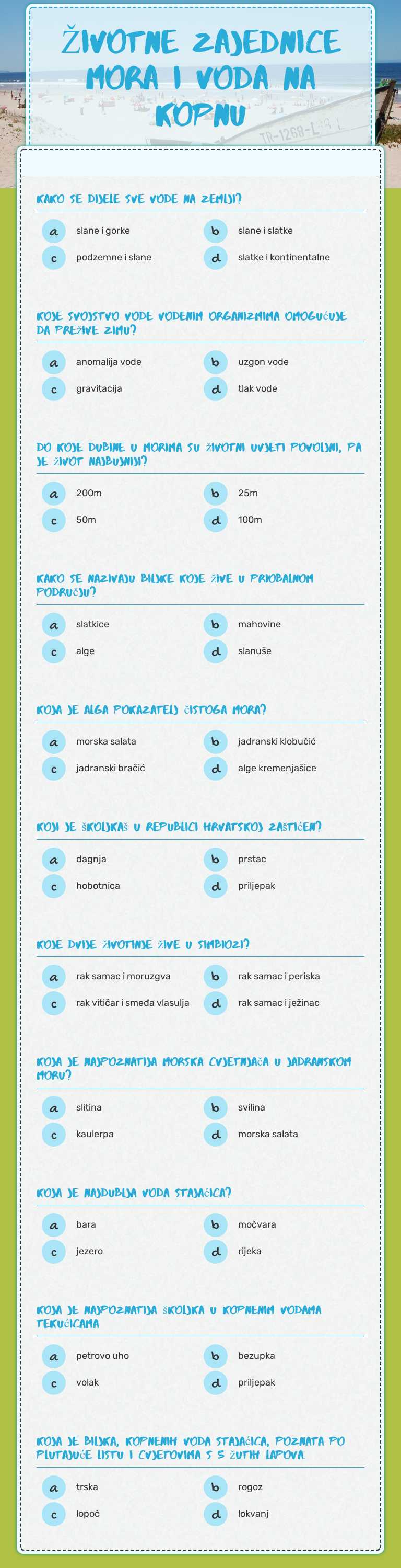 ŽIVOTNE ZAJEDNICE MORA I VODA NA KOPNU Grade 6 worksheet preview