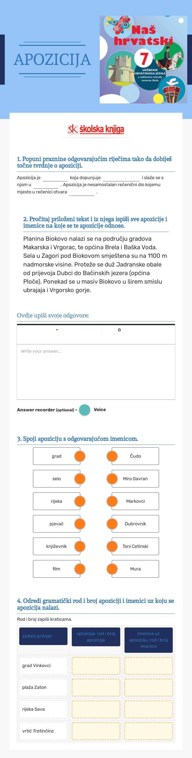 APOZICIJA worksheet preview image