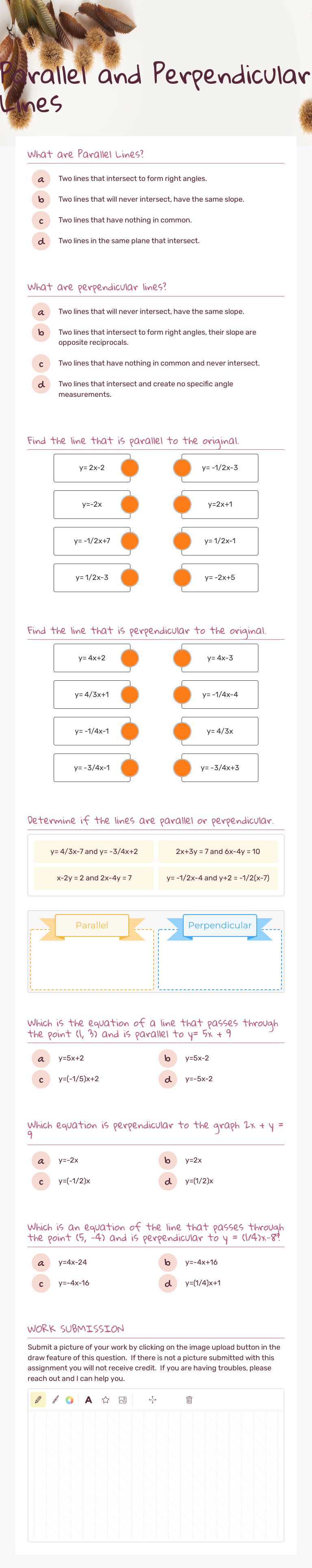 Parallel and Perpendicular Lines worksheet preview image