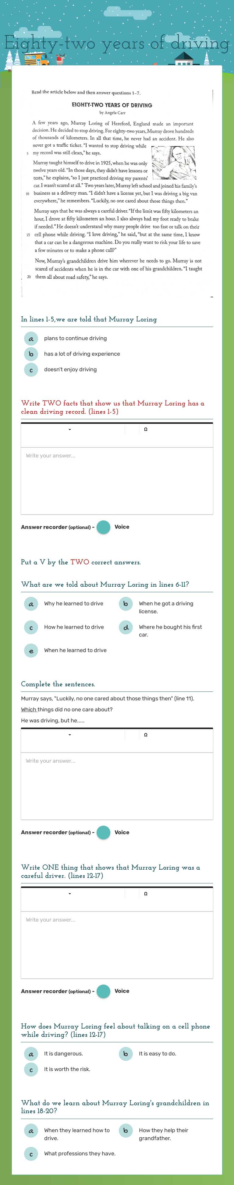 Eighty-two years of driving worksheet preview image