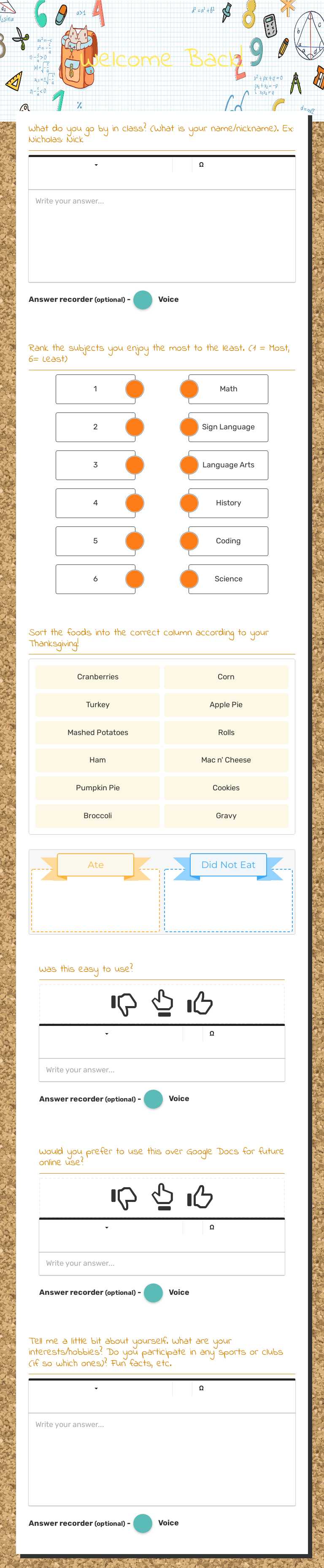 Welcome Back! worksheet preview image