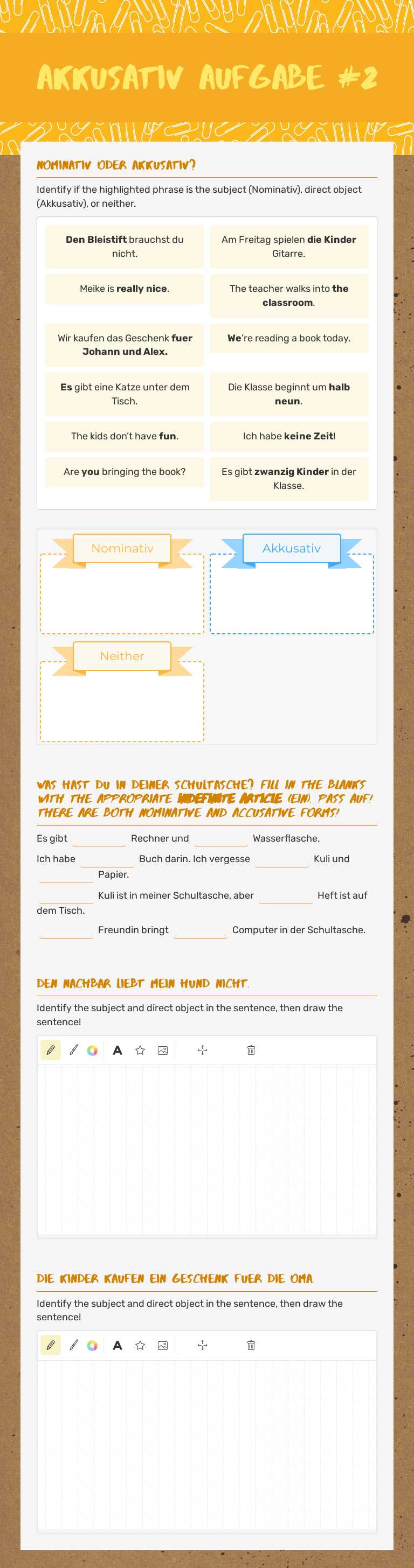 Akkusativ Aufgabe #2 worksheet preview image