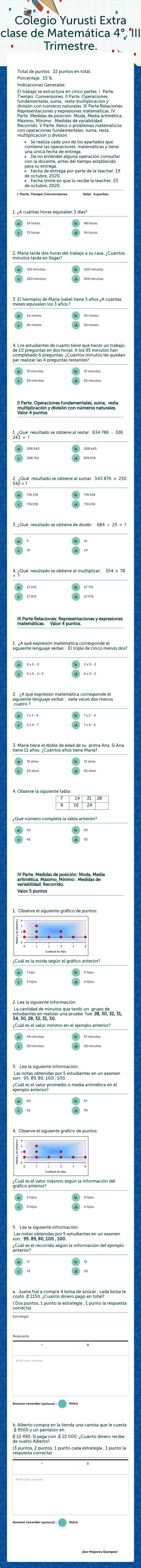 Colegio Yurusti Extra clase de Matemática 4°.     III Trimestre. Grade 4 worksheet preview