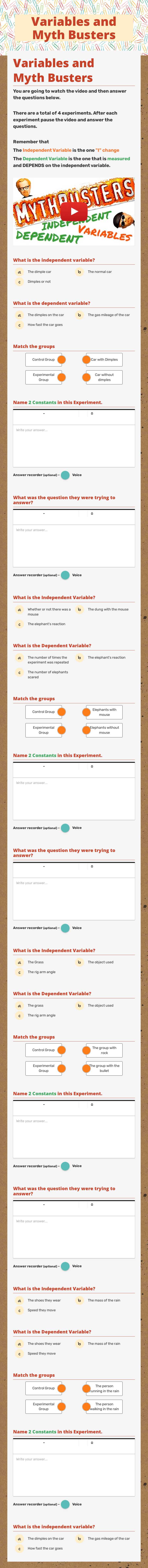 Variables         
             and               Myth Busters worksheet preview image