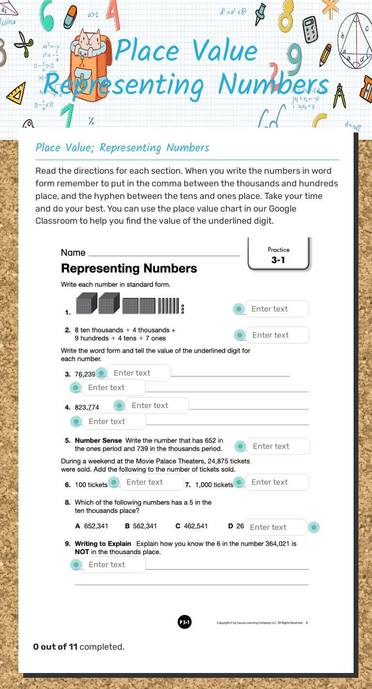 Place Value Representing Numbers worksheet preview image